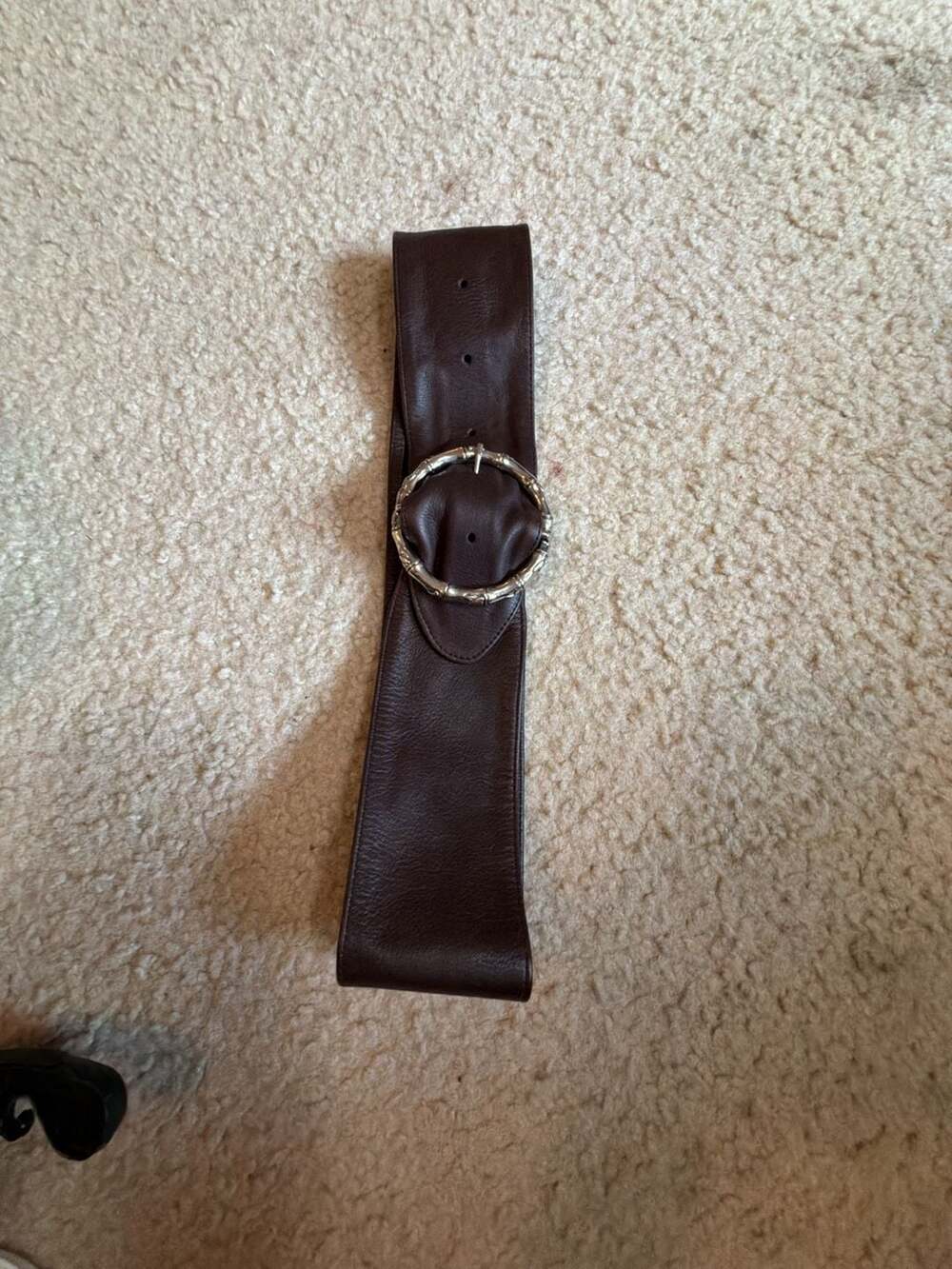 Harold's Brown Genuine Leather Wide Cinch Belt with Silver Bamboo Buckle